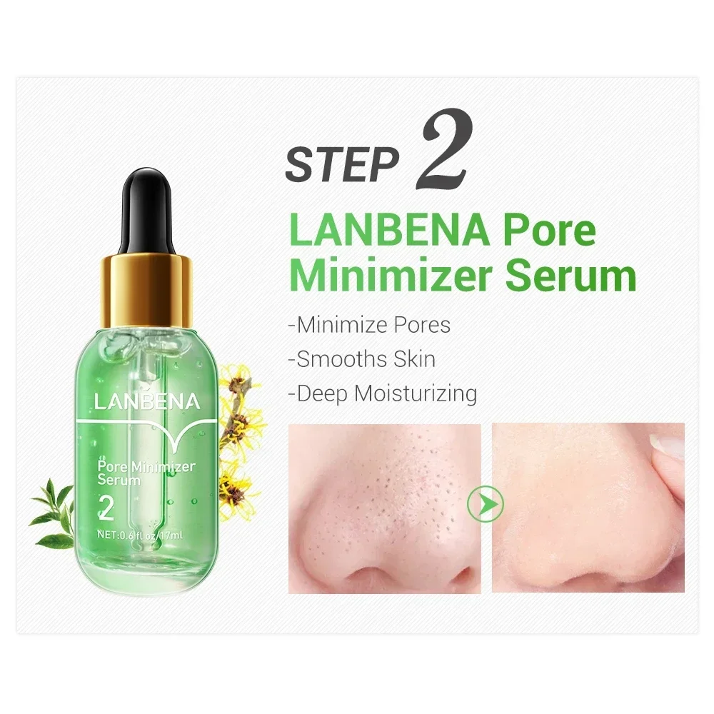 LANBENA Maschera per la rimozione di punti neri + Siero restringente i pori (Passo 1+Passo 2) Trattamento viso per l'acne 17 ml - immagine 6