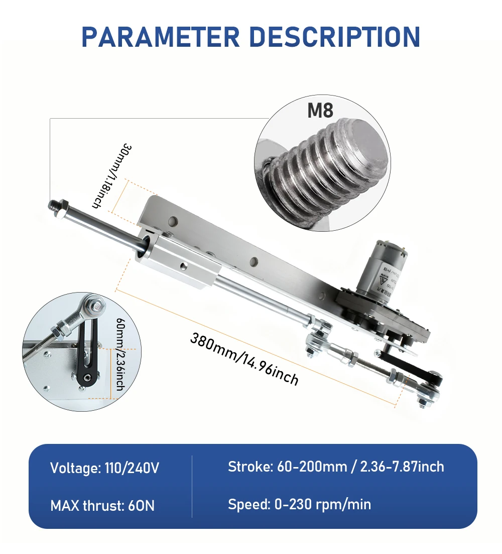 DIY Reciprocating Linear Actuator Motor 24V 6-20cm Electric Push Rod for Hobby P