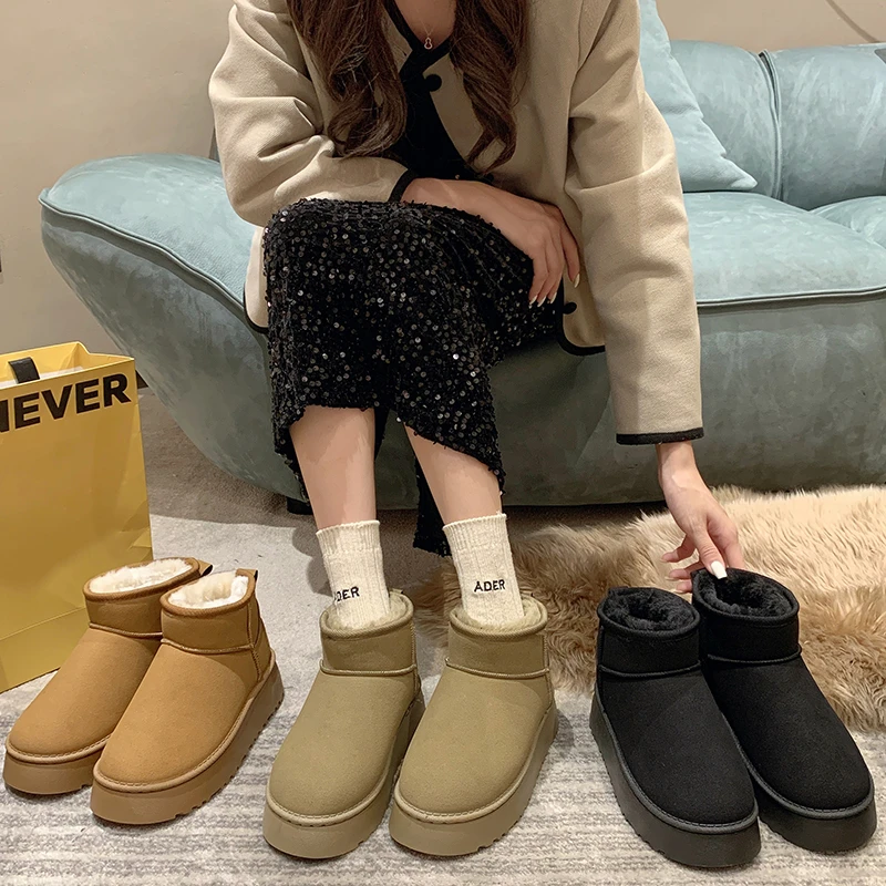 Australia Womens Ultra Mini Boots Fur Slippers Plush Warm Winter Ankle Boots Men Platform Snow Suede Woman Chestnut Shoes