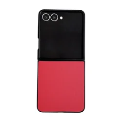 Luxury Leather Texture Candy Color Shockproof Armor Case - Pure Matte Finish - Galaxy Z Flip5 (Red)