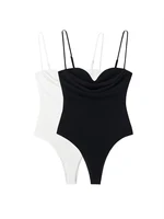 Women Sexy Fashion With Sweetheart Neck Draped Bodysuits Backless Zipper Thin Straps Female Playsuits Mujer