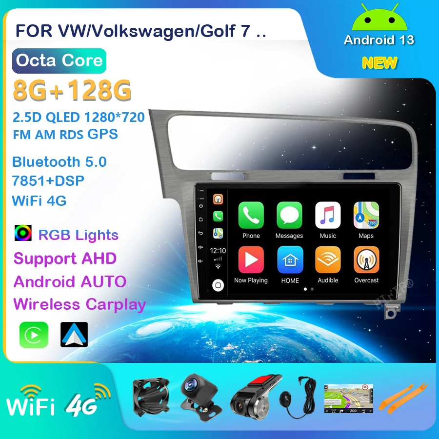 Autoradio 4 + 64Gb Per Vw/Volkswagen/Golf 7 2 Din Android 13 Autoradio Multimedia Gps Dvr Camera Ram 4Gb Rom 64Gb Radio Ips Fm