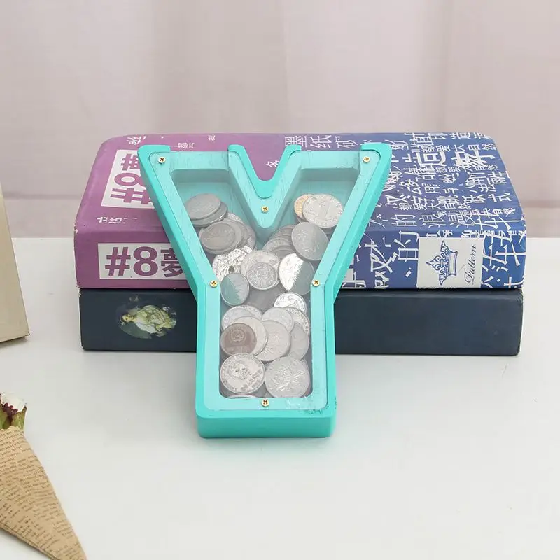 Creative Letter Piggy Bank Ornaments Children's Gifts Anti-fall Storage Tank Wooden Only In Can't Out Piggy Bank Home Decoration