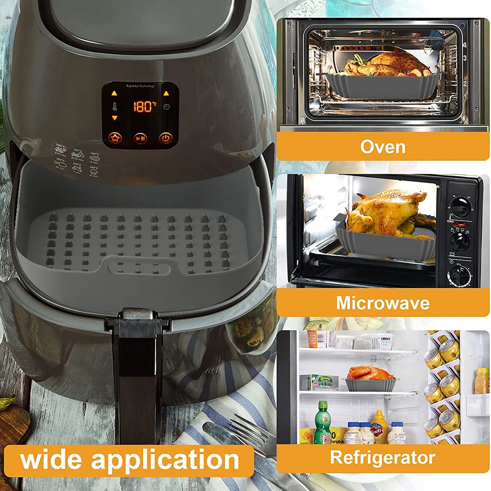 2pcs Silicone Air Fryers Basket Heat-insulation Cooking Plate Fried Pizza Chicken Eco-friendly Gadgets for Home Kitchen Cooking