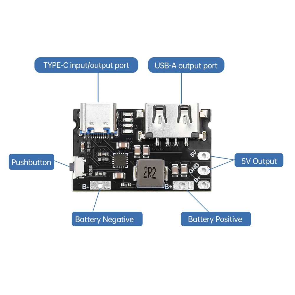 Power bank motherboard TYPE-C Input USB Output 5V 2.4A Li-ion battery charging/discharging control board DIY mobile power motherboard switch