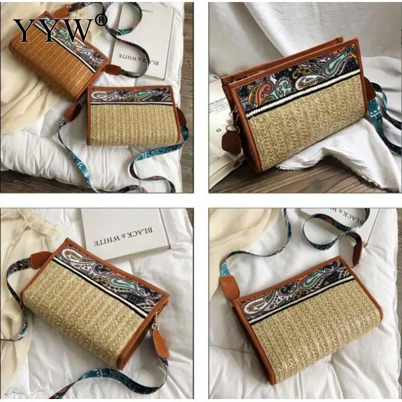 Women's Bag 2023 Fashion Straw Woven Crossbody Bag Designer Handbag Bohemian Embroidered Straw Mat Beach Bag Shoulder Bag Tote