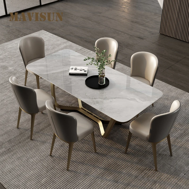 

Side Hot Sale Light Luxury Bright Rock Board Dining Table Coffe Rectangular Modern Mesas De Centro Para Salon Luxury Furniture