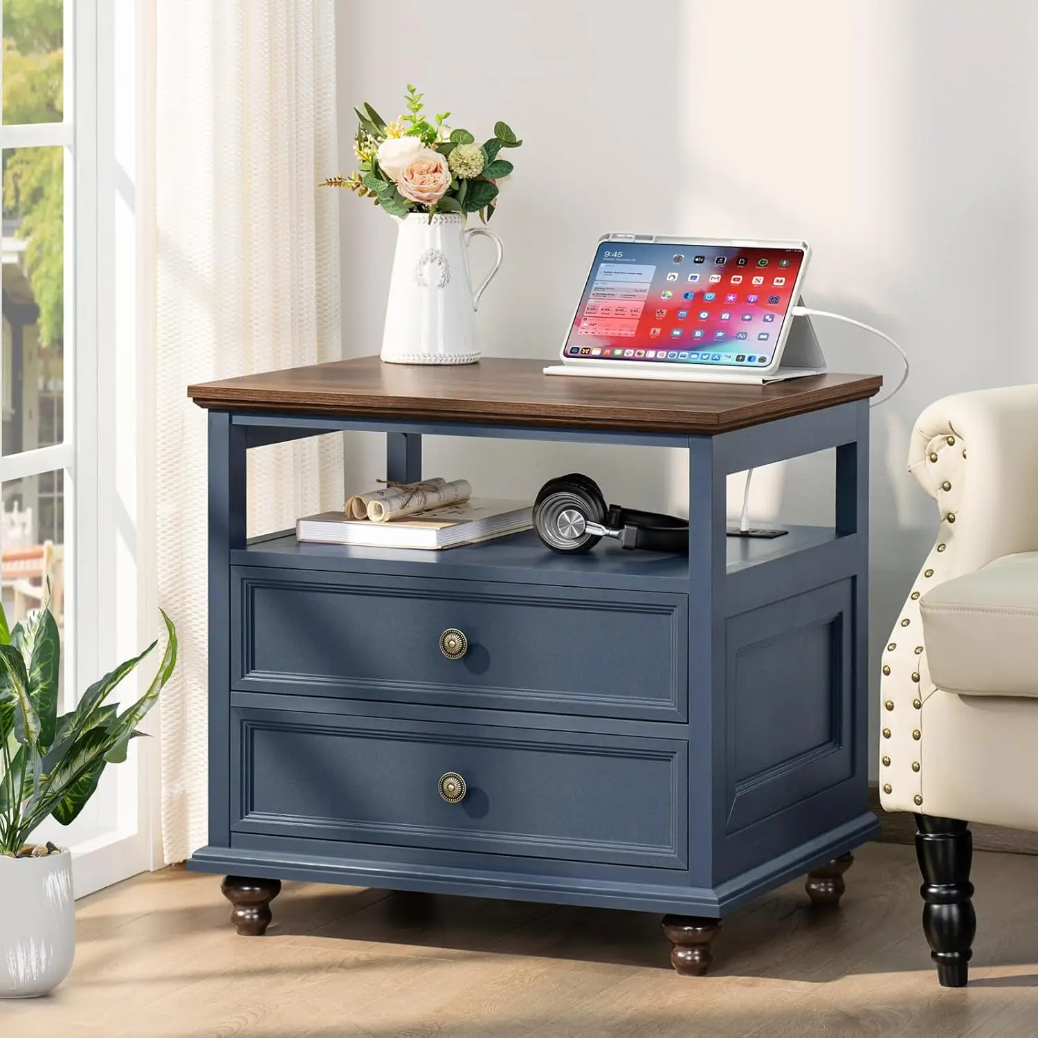 2 Drawer Nightstand with Charging Station 3
