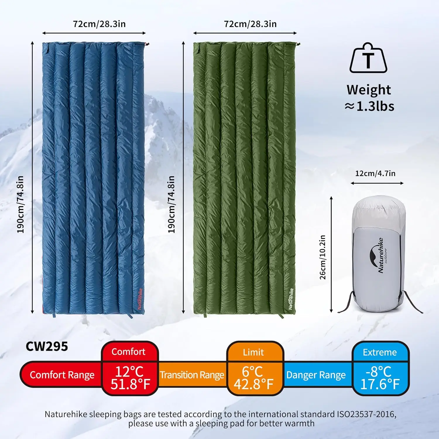 1.26lbs Ultralight Sleeping Bag, 650/750 Fill Power Down Sleeping Bag, Cold Weather Compact Lightweight Envelope