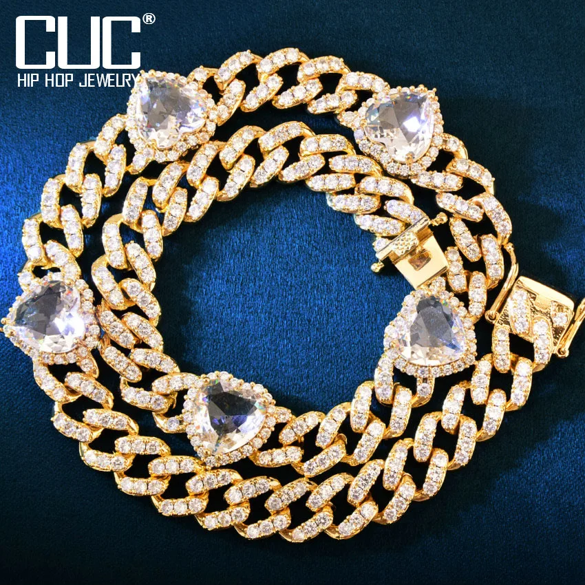 

CUC Heart Love Women Necklace 9mm Miami Cuban Chain Iced Out Cubic Zirconia Men Hip Hop Link Fashion Jewelry For Gift