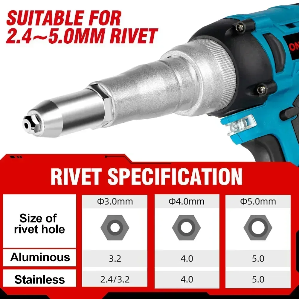 20000N Brushless Electric Rivet Gun 2.4-5.0mm Cordless Rivet Nut Gun Drill Insert Automatic Riveting Tool For Makita 18V Battery 5