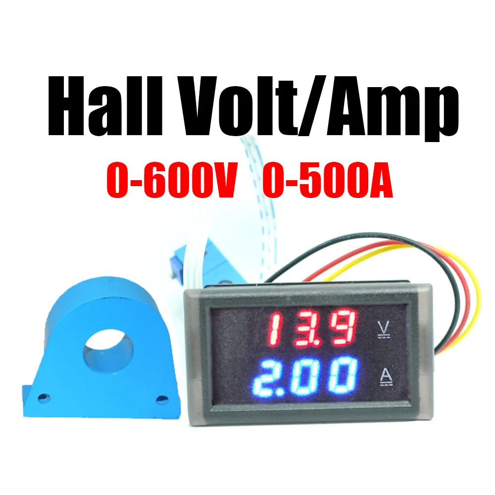 

DC Hall Voltmeter ammeter 0-600V 300V 100V 0-500A LED Digital Voltage Current Meter 10A 20A 50A 100A 300A 500A battery monitor