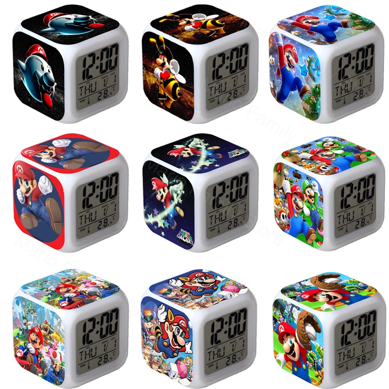 Super Mario Bros Clock Kids Wake Up Light Digital Fortnights Sveglia Anime Led Colorful Glow Fasciatoio Piccolo Regalo Di Allarme