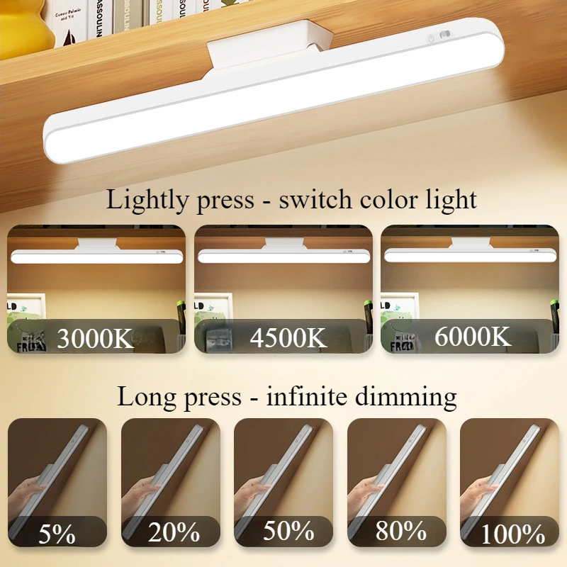 Rechargeable LED Desk Lamp with Touch Control 3-Color Temperature Adjustable Brightness USB Powered for Reading Night Light
