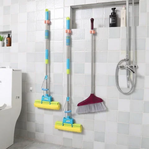 

Mop Rack Bathroom accessories Wall Mounted Shelf Organizer Hook Broom Holder Hanger Behind Doors On Walls Kitchen Storage Tool