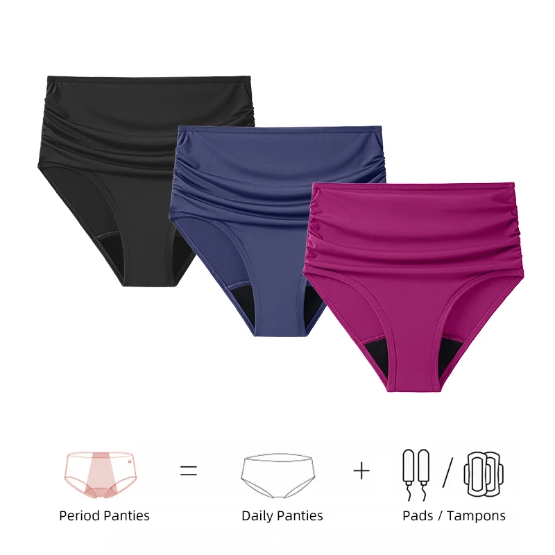 Menstrual Swimsuit Women 4 Layer Period Swimwear Leak Proof High Waisted Bikini Swim Pants Black Bikini Absorbent Shorts Bottoms 3