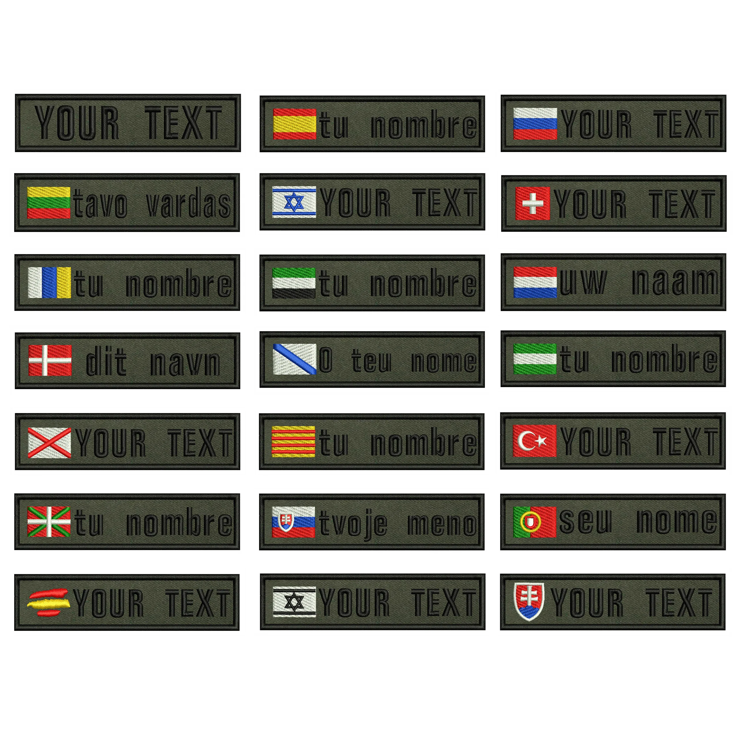Army Green National Flags 10x2.5cm Embroidery Custom Name Patch Stripes