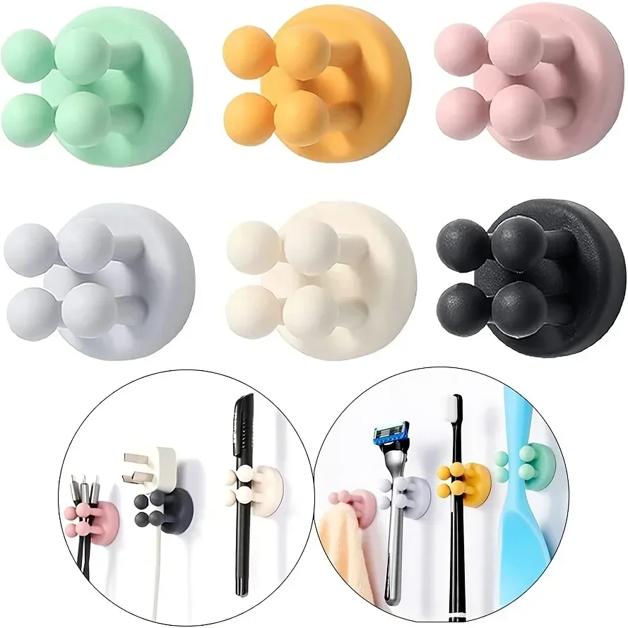 4pcs Silicone Toothbrush Holder Creative Wall Mounted Multifunctional Hook Razor Holder Storage Waterproof Kitchen Bathroom