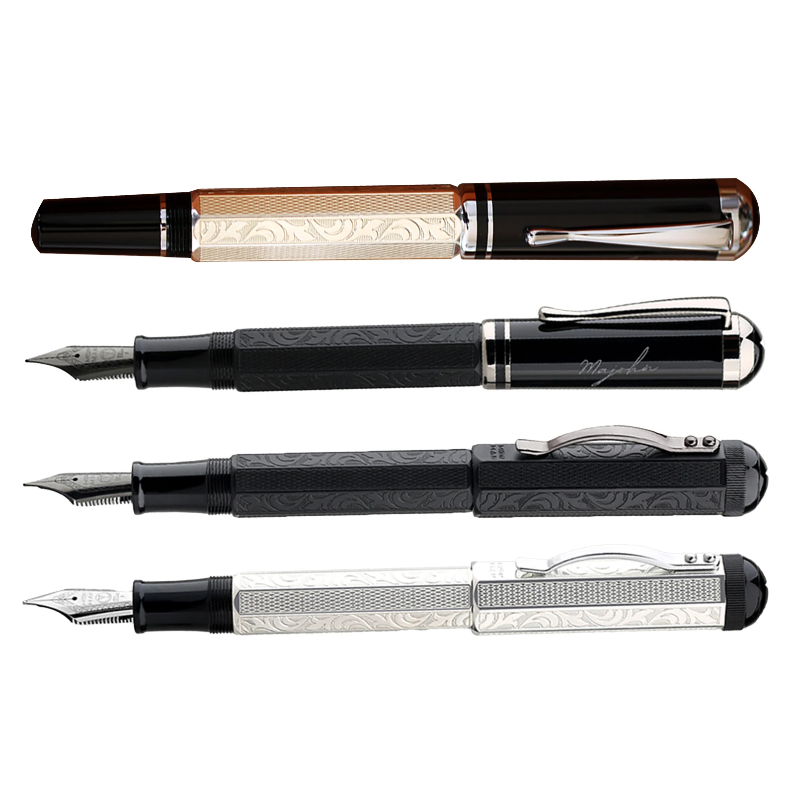 MAJOHN P138 Classical Plated Fountain Pen Piston inking Octahedral Etching Pattern EF/F/M/Flat No.6 Nib school office supplies 2