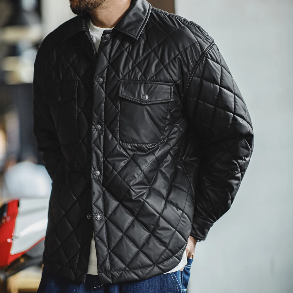Maden Retro Quilted Diamond Grid Jacket Loose Fit Cotton-padded Coat Collar Warm Versatile Men's Outerwear Autumn and Winter Cotton Jacket