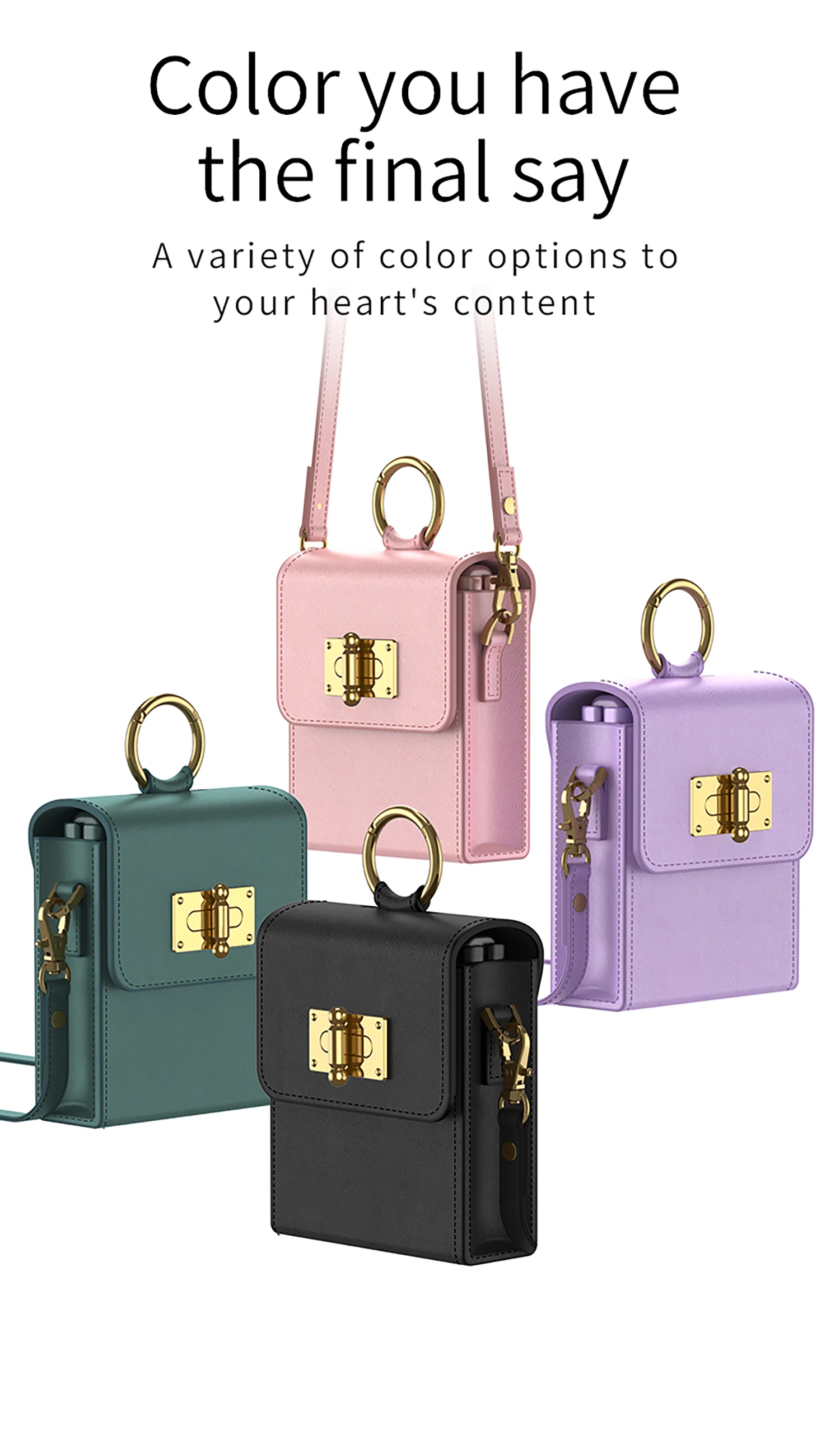 Samsung Galaxy Z Flip 3 4 5G için Mini Omuz Ultra Ince Halkalı Düz Deri Zincir Kordon Telefon Çantası_voghion.com