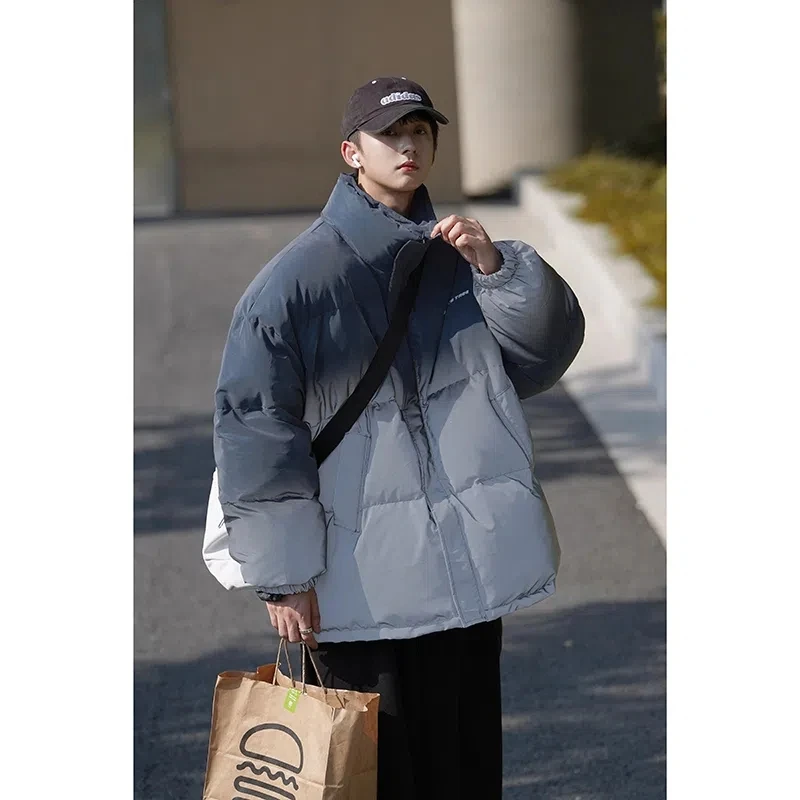 

Upgrade Men Solid Parkas Winter Casual Padded Jacket Stand Collar Down Thick Coats Jakets Heavy Waterproof Bread Graduated Color