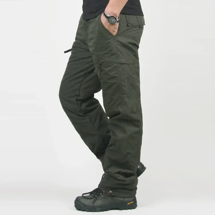 Winter Thick Fleece Casual Pants Men Cotton Hunting Tactical Baggy Cargo Pants Double Layer Plus Velvet Warm Thermal Trousers