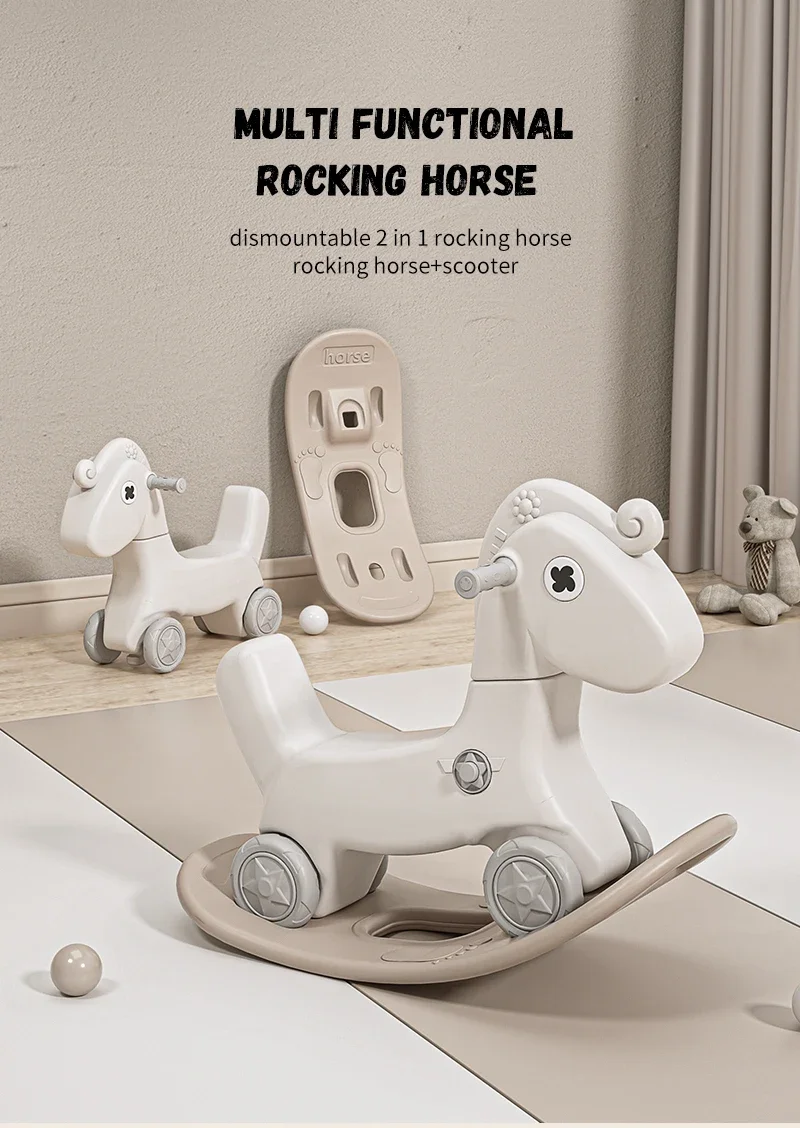 Foldable Baby Rocking Horse with Slide & Swing, Multifunctional Playpen Indoor Playground for Toddlers, Safe Dismountable Toys