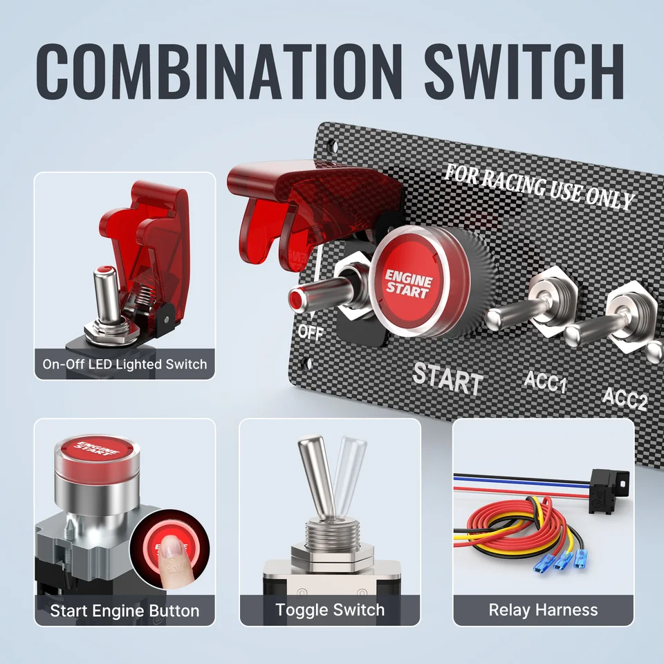 Switch Panel 3 Gang Led Light Toggle 3 Pin On Off Race Car Carbon Fiber ...