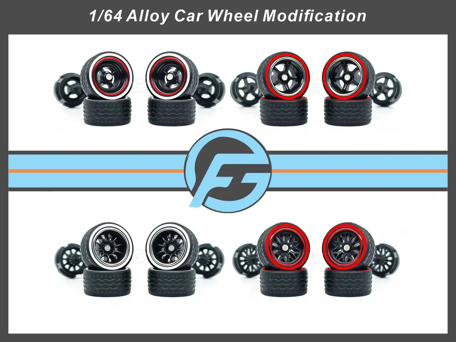 FANSGUY 1Set 12.8mm 1/64 Adult Car Model Wheel Parts RWBBC-RSN Serie