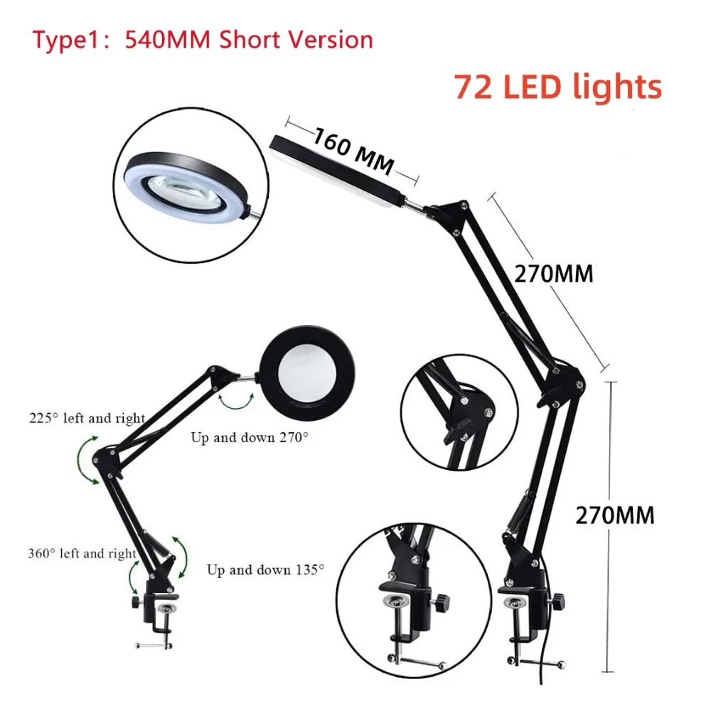 72LED 8X/10X NUOVO Lente d'ingrandimento illuminata USB 3 colori LED Lente d'ingrandimento per riparazione saldatore/Lampada da tavolo/Cura della pelle Bellezza_voghion.com