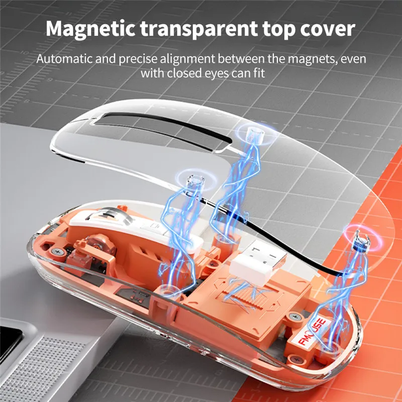 Rechargeable Bluetooth Wireless Mouse Transparent Shell 2.4GHz USB 2400DPI Gaming Laptop
