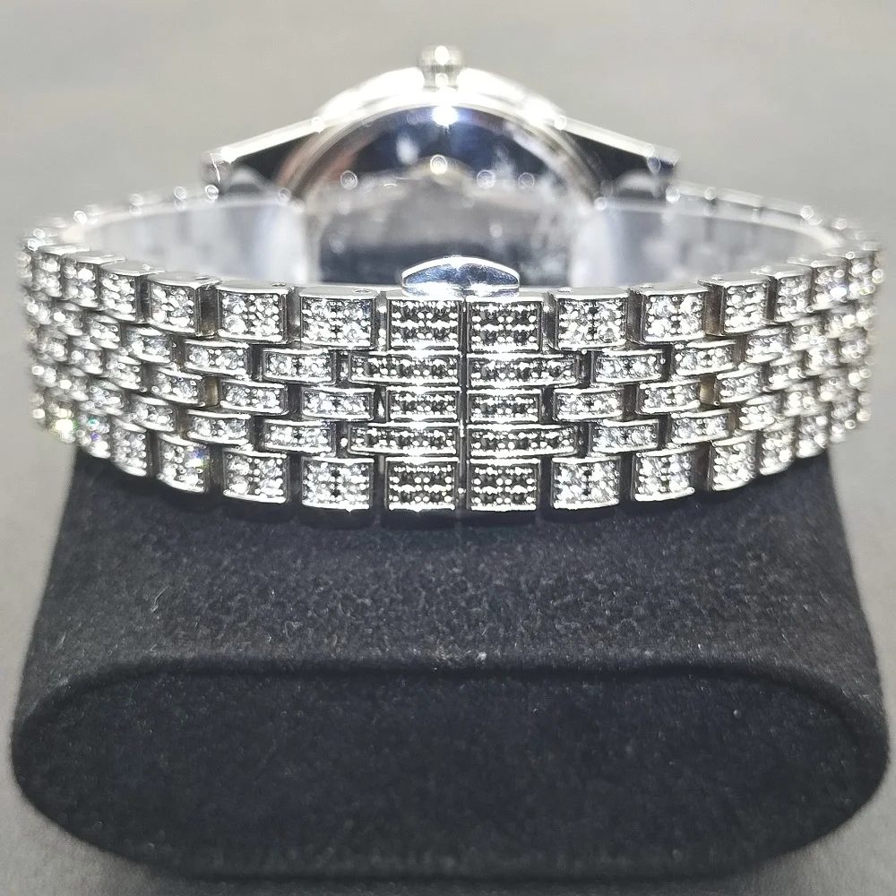 MISSFOX Watch For Men Top Brand Silver Stainless Steel Male Quartz Wrist Watches Luxury Diamond Luminous Auto Date Men\'s Reloj