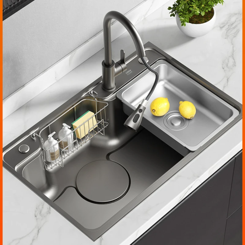 

Kitchen Household Washing Vegetables Basin 304 Stainless Steel Gun Gray Black Nano Sink Scullery