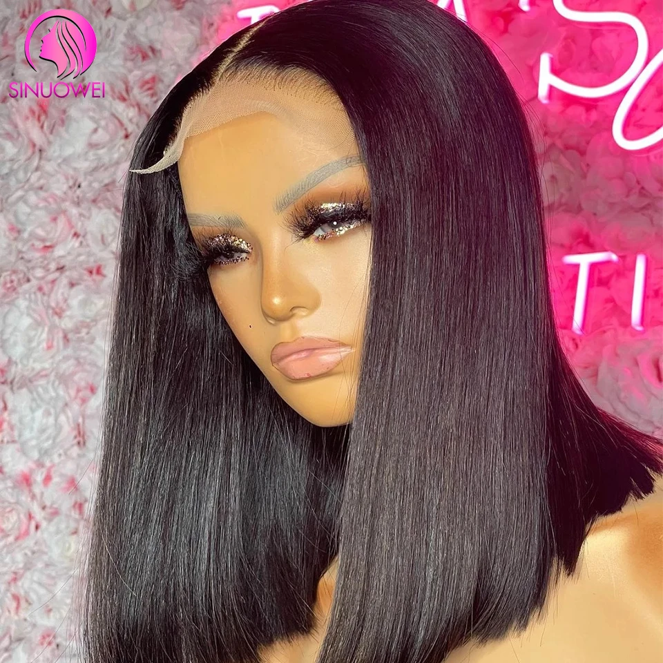 

250% Density Straight Short Bob Wig 13X6 13X4 Lace Front Human Hair Wigs Fuller Density Raw Indian Hair 4X4 Lace Closure Bob Wig