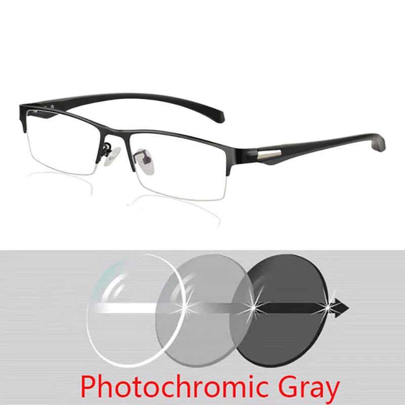 

BEGREAT Half Frame Eyeglasses Photochromic Progressive Multifocal Reading Glasses for Men Anti Blue Light Presbyopic Glasses