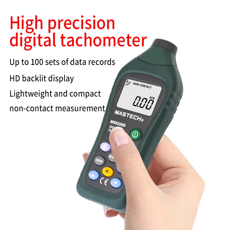 

MS6208B Digital Tachometer Non-Contact/Data Hold Storage/Backlight