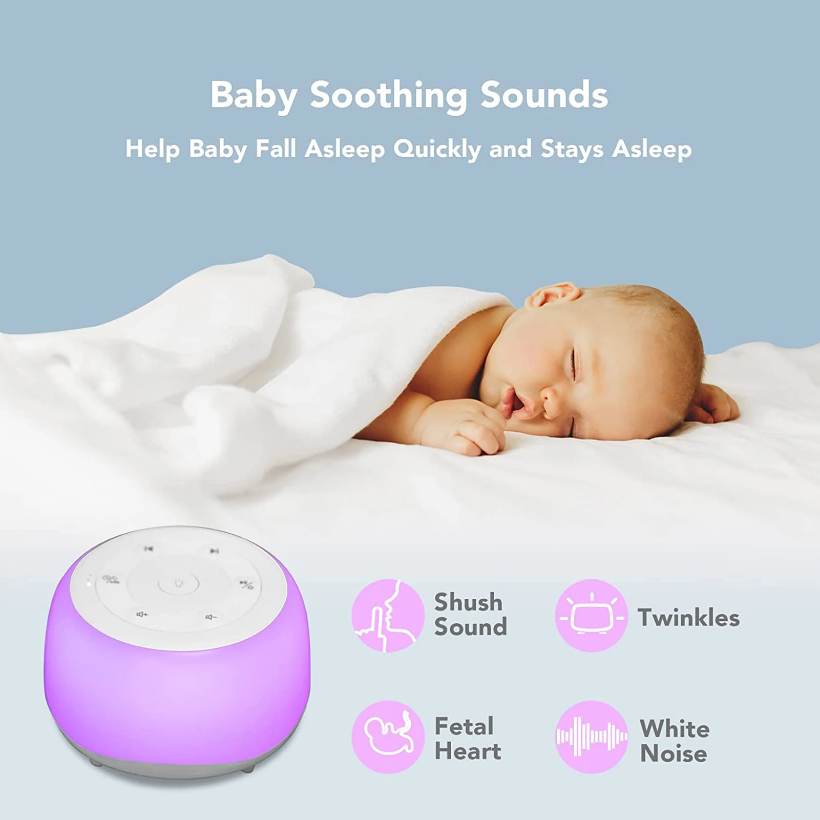 White Noise Machine Sleep Aid Device Desktop White Noise Machine Sleep Sound Machine Baby Sleep Soother 7 Colors 34 Soothing Sounds 32 Levels Adjustable Volume