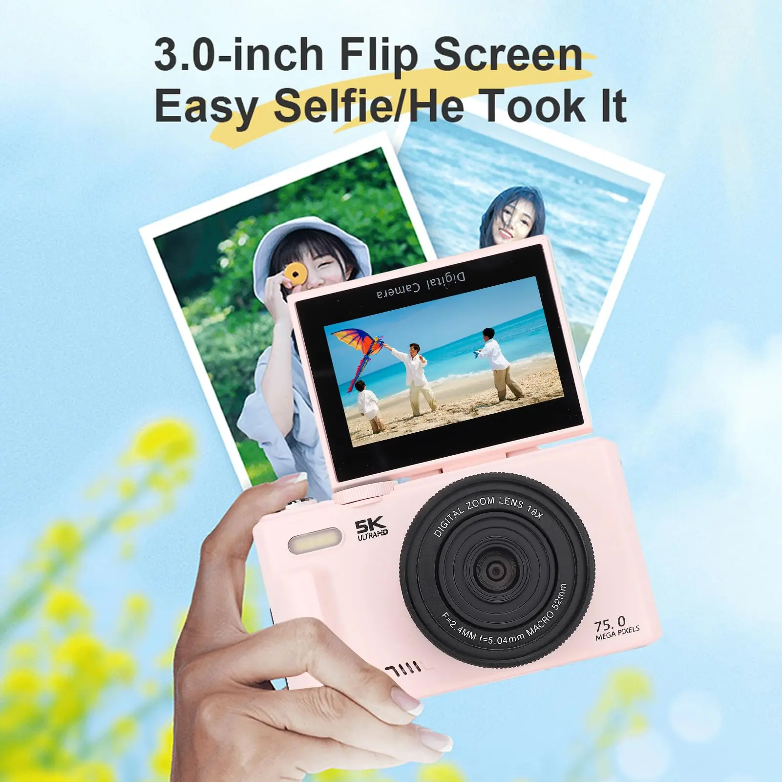 Digitalkamera 5k 75mp Mit 180 Grad Klappbildschirm Und Wlan_voghion.com