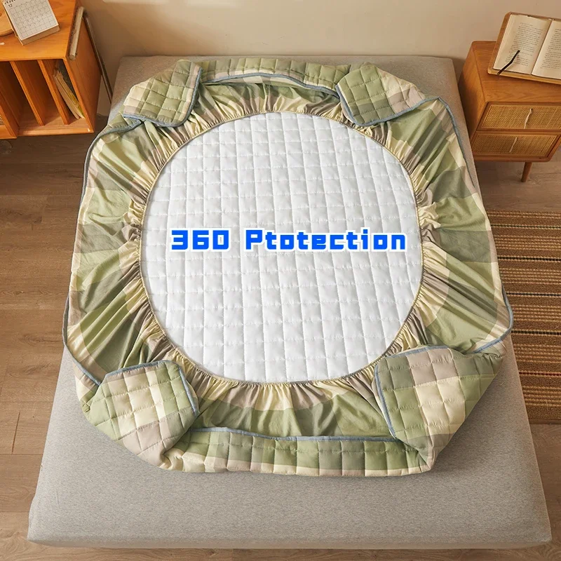 Pure Cotton Thick Quilted Mattress Cover Anti Mite and Non-slip Fitted Bed Sheet with Elastic Band Bed Pad Protector Cover 1Pc 5