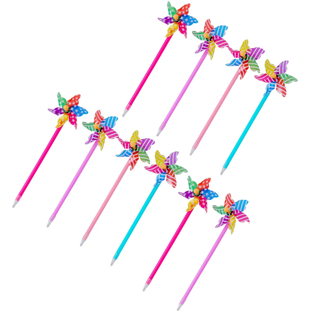 

10 Pcs Windmill Ballpoint Pen Stationery Cartoon Metal Plastic Portable Writing Student Pens Office