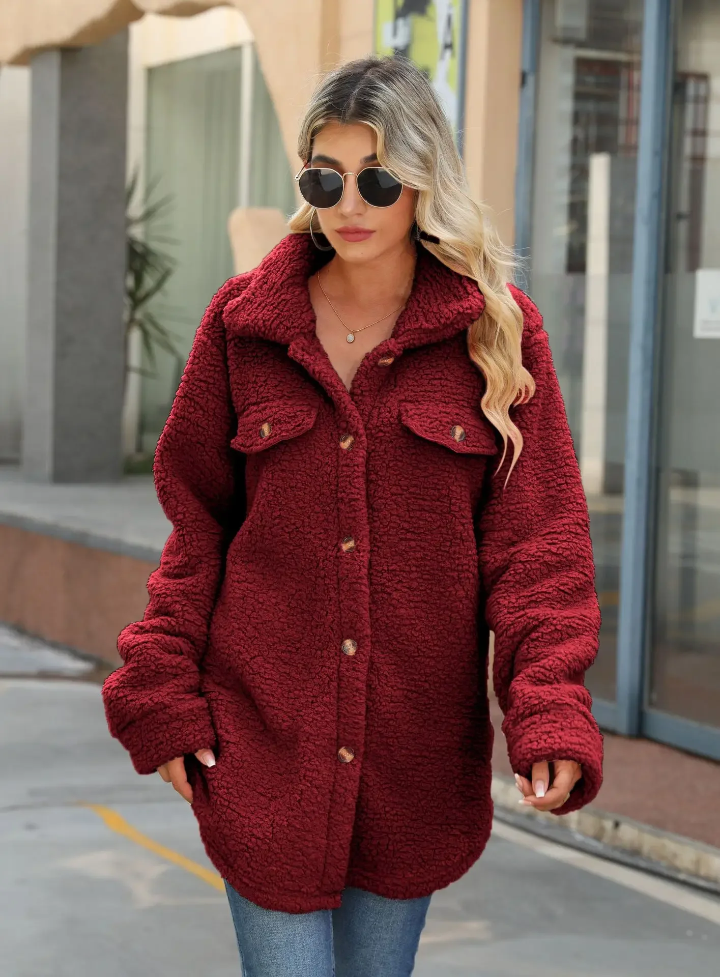 Leisure autumn women's lapel, long sleeved, loose breasted, fake mouth strap, non ironing, long bubble down jacket