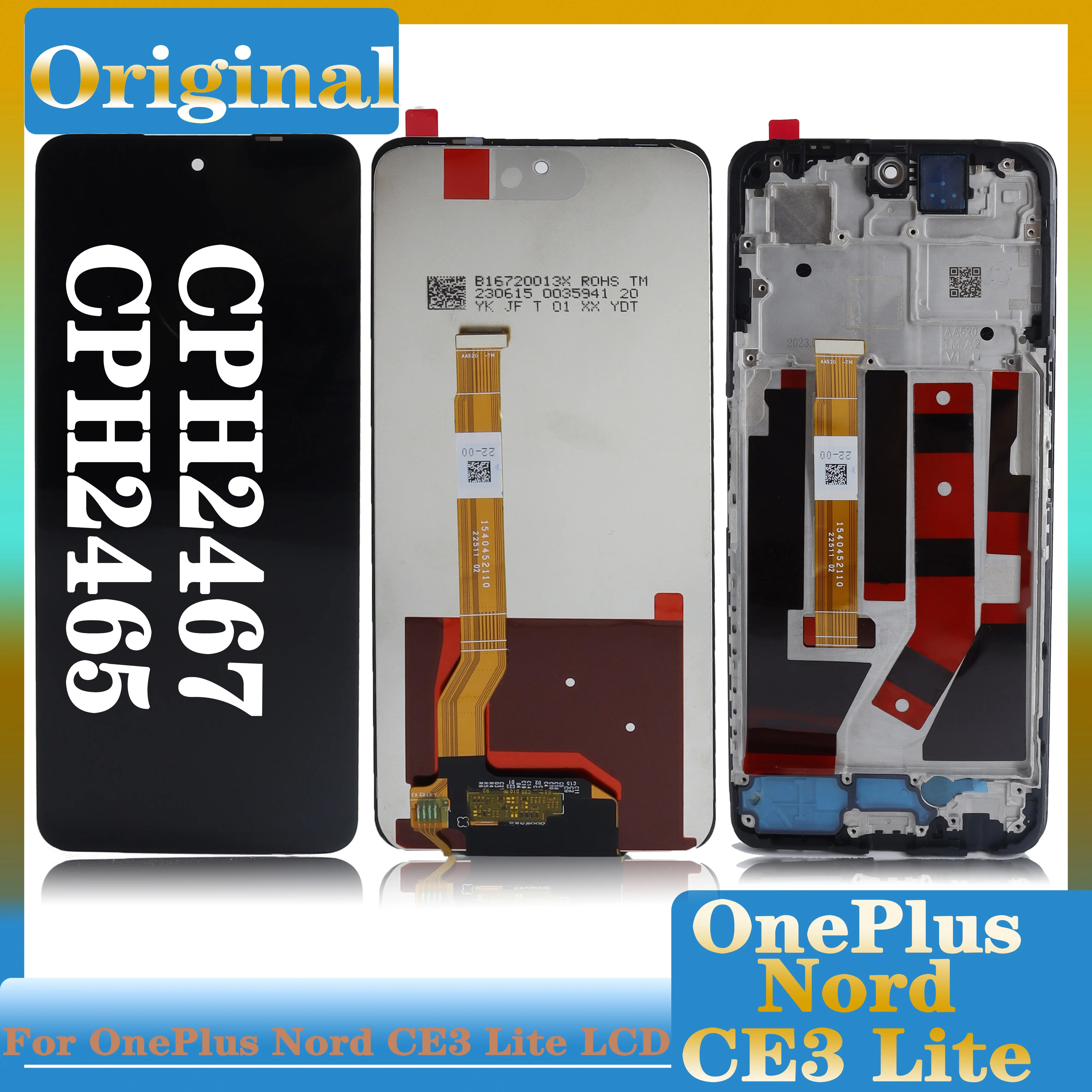 

6.72'' Original For OnePlus Nord CE 3 CE3 Lite CPH2467 CPH2465 LCD Display With Frame Touch Screen Replacement Digitizer Assembl