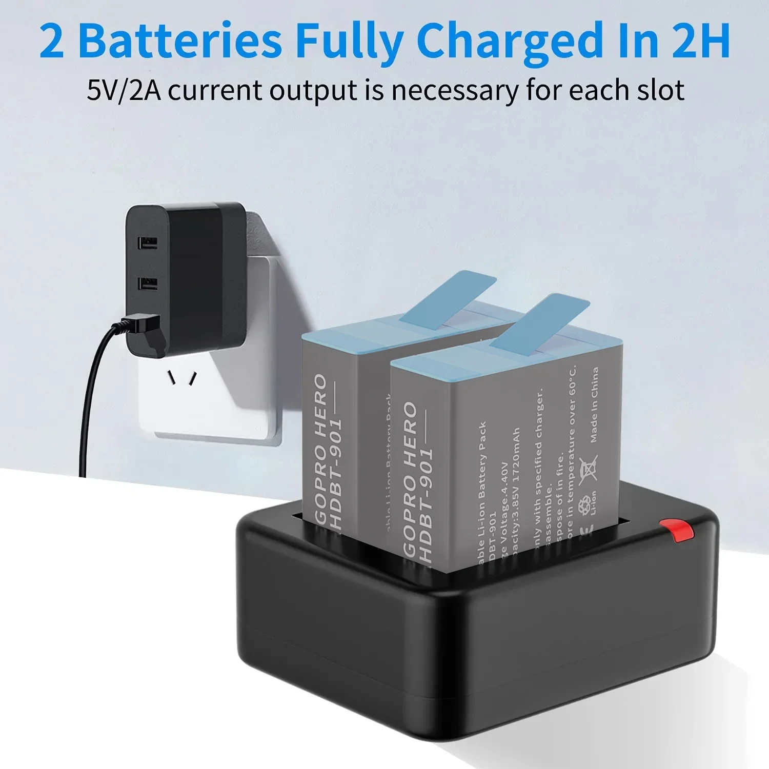 Chargeur Double Port pour GoPro Hero 11 10 9 8 7 6 5 - HONGDAK