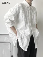 XITAO New Crumpled Jacquard Shirt Loose Fashion Solid Color Casual Turn-down Collar Top New All-match Bat Wing Sleeve WMD5191