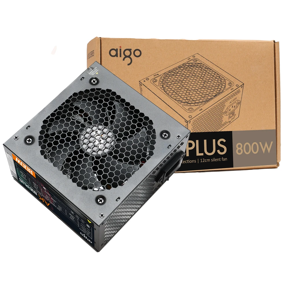 Aigo AK PC อุปกรณ์จ่ายไฟ800W สำหรับนักเล่นเกมที่แข่งขันได้ RGB พัดลม120มม. เครื่องสำรองไฟคอมพิวเตอร์ตั้งโต๊ะ220V ATX สำหรับนักเล่นเกมพีซี BTC 1