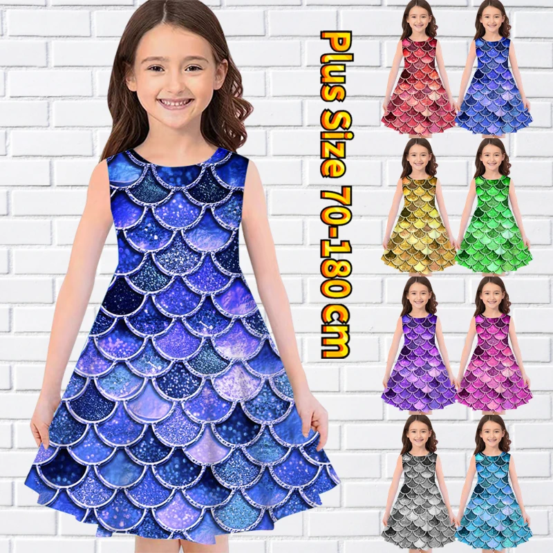 

2022 Summer Abstract Printing Skirt Little Girl Loose Size Dress Round Neck Sleeveless Everyday Midi Skirt Knee-length Skirt