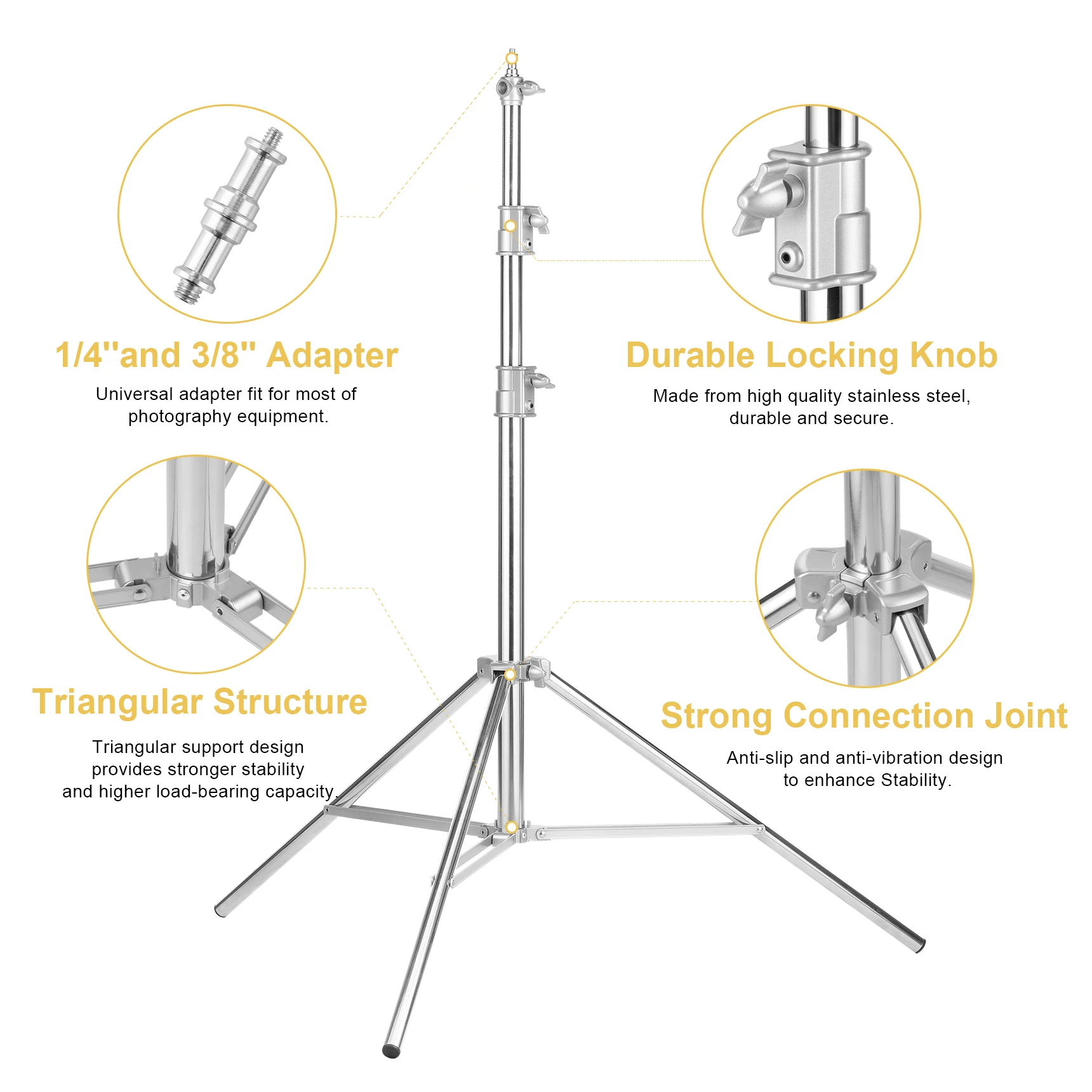 Selens 2.1/2.8/4M Multifunctional Stand Stainless Steel Foldable Tripod for Studio Softbox Light Mic Photography Equipment
