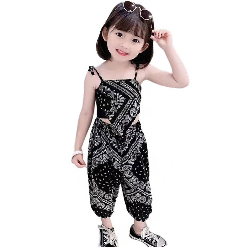 

Girls Baby Summer Thin Suit Childrens Fashionable Clothing Kid Camisole + Trousers 2Pcs Teenagers Personalized Clothes 2-8 Year