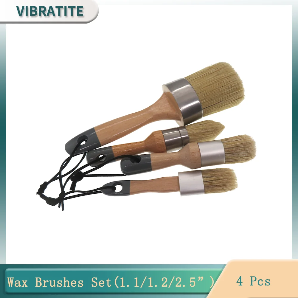 4Pcs Wall Painting Brush Chalk Paint Brush Wax Brushes Set Natural Bristle With Wooden Handle For Furniture